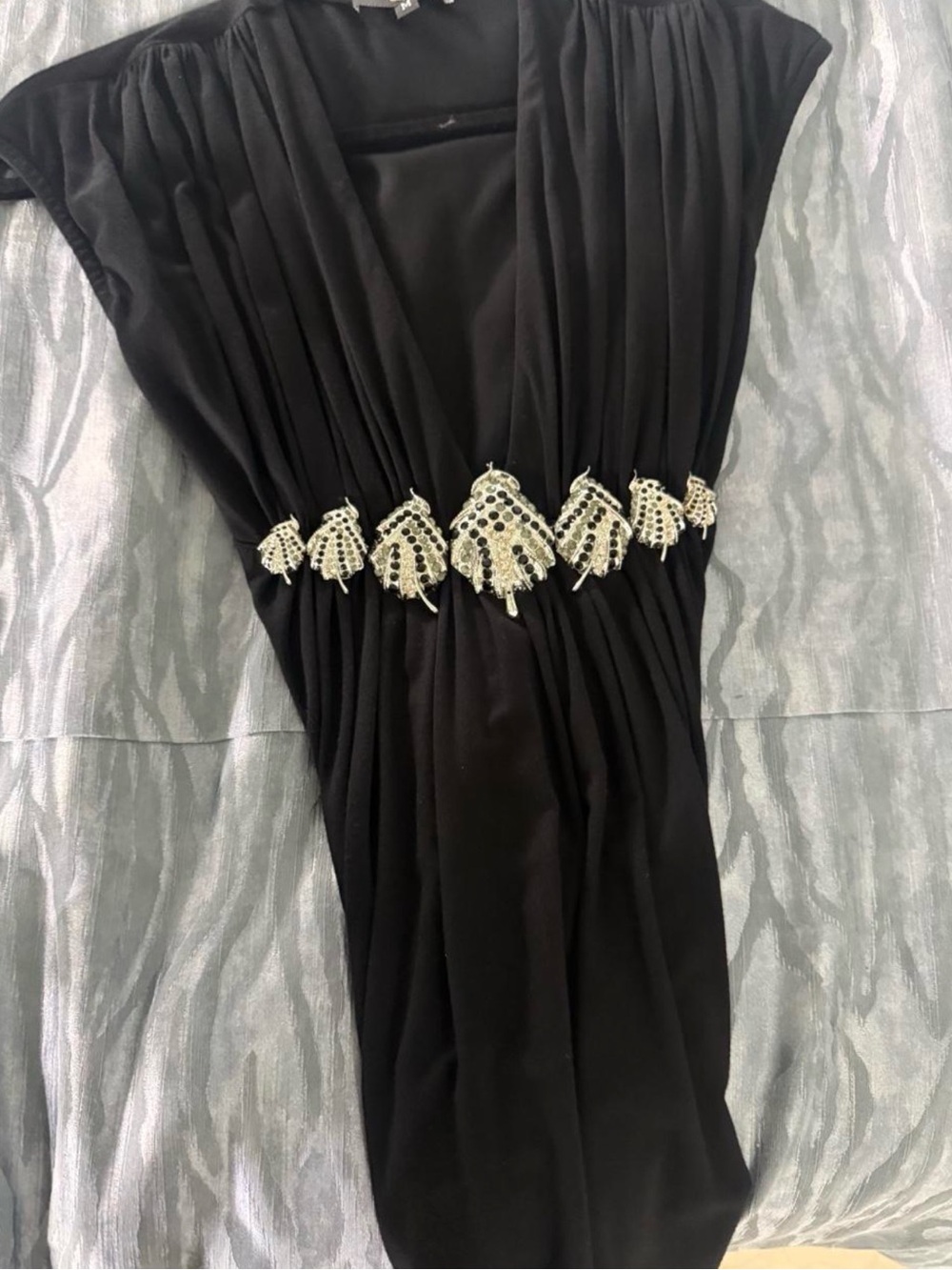 Sky brand Black Deep V top  with Embellished Waist - Picture 5 of 6